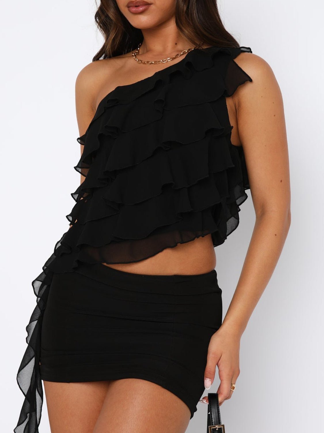 Layered Ruffled One Shoulder Tank - Flip Flop Dynasty