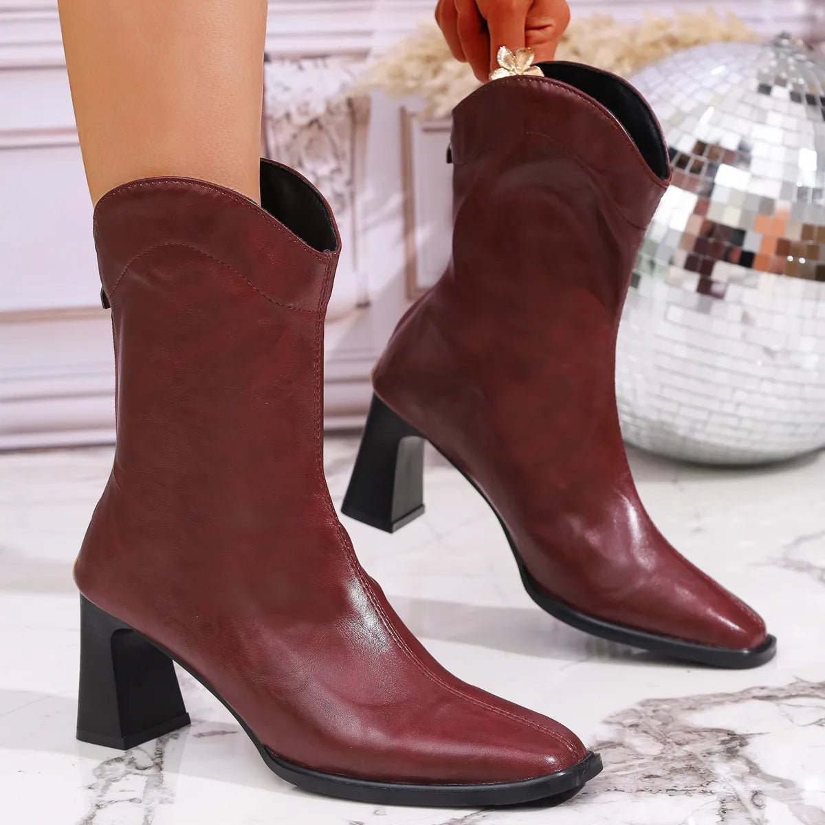 Leather Block Heel Boots - Flip Flop Dynasty