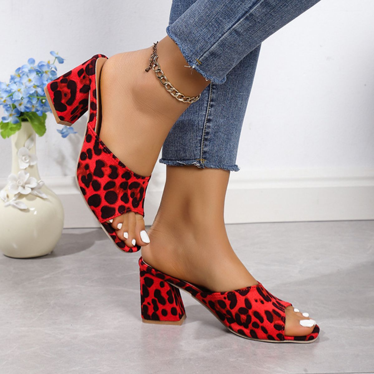 Leopard Block Heel Suede Sandals - Flip Flop Dynasty