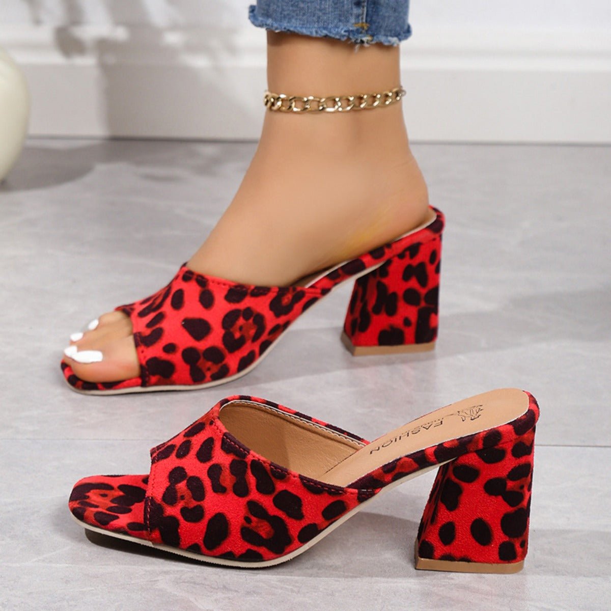 Leopard Block Heel Suede Sandals - Flip Flop Dynasty