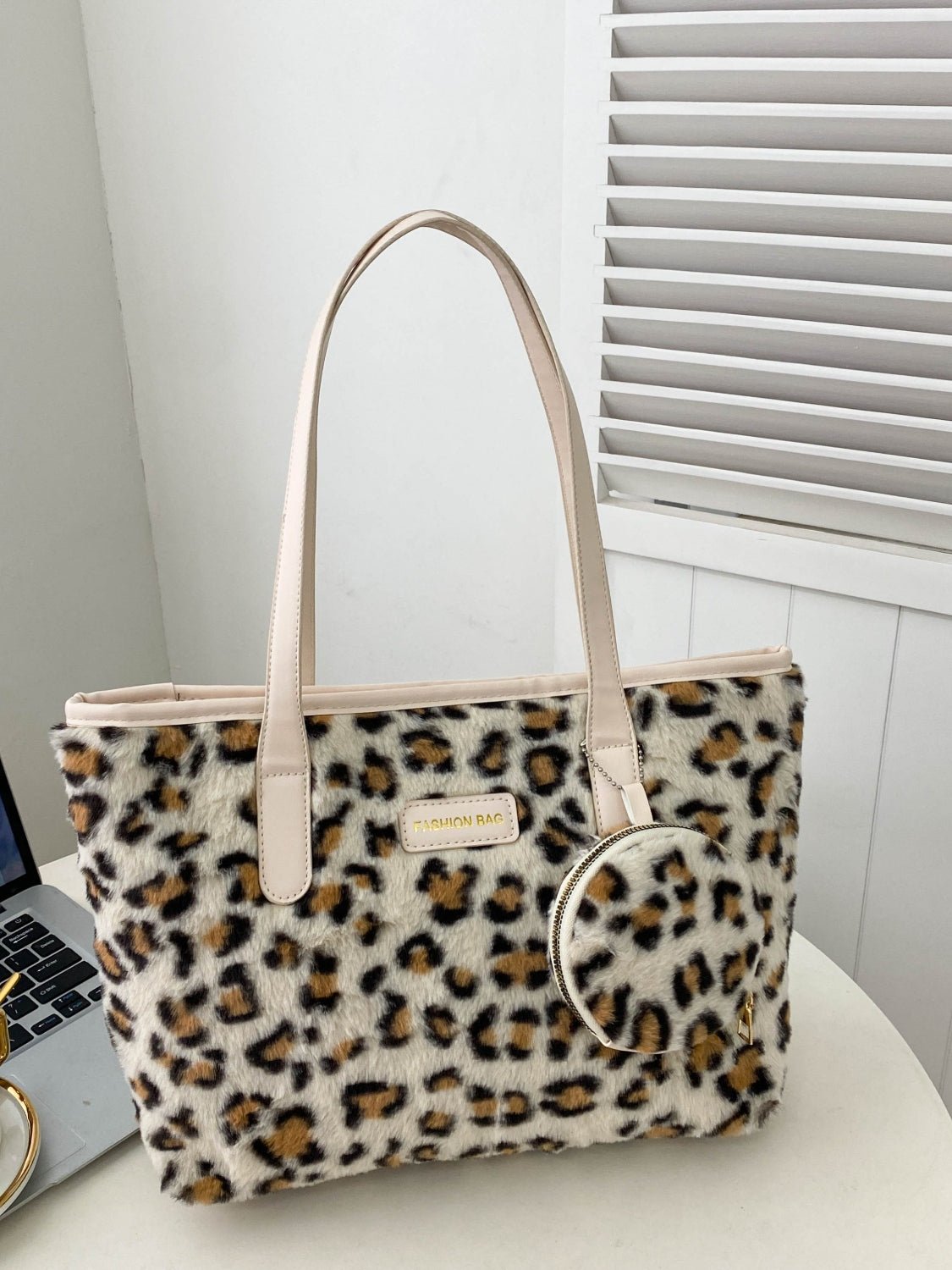 Leopard Faux Fur Tote Bag with Coin Purse - Flip Flop Dynasty