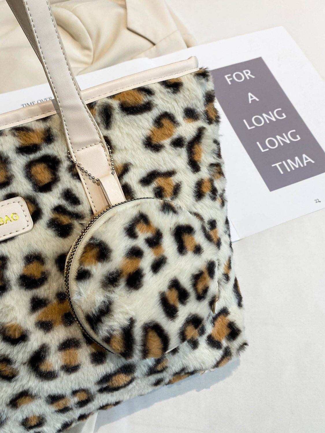 Leopard Faux Fur Tote Bag with Coin Purse - Flip Flop Dynasty