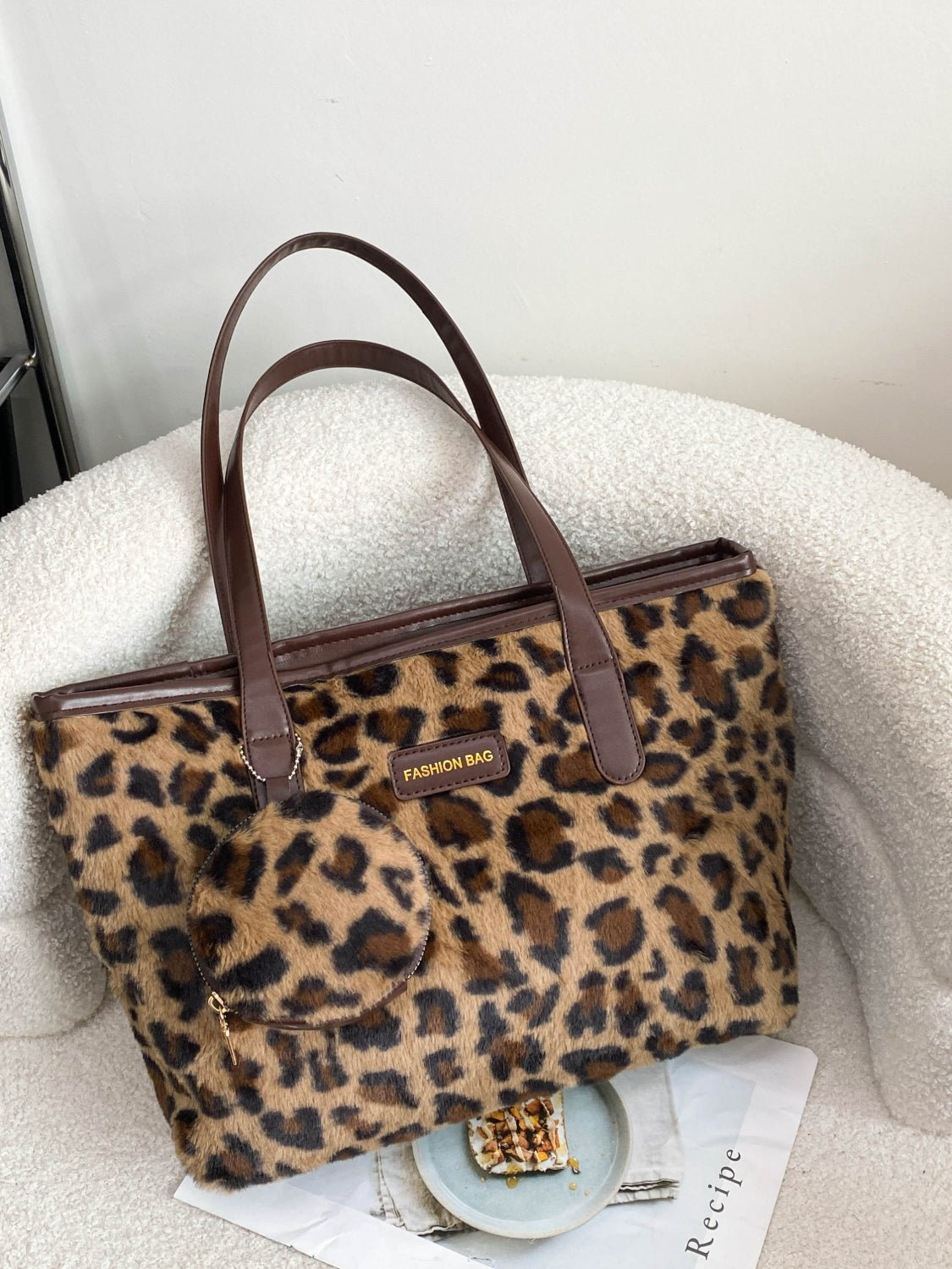 Leopard Faux Fur Tote Bag with Coin Purse - Flip Flop Dynasty