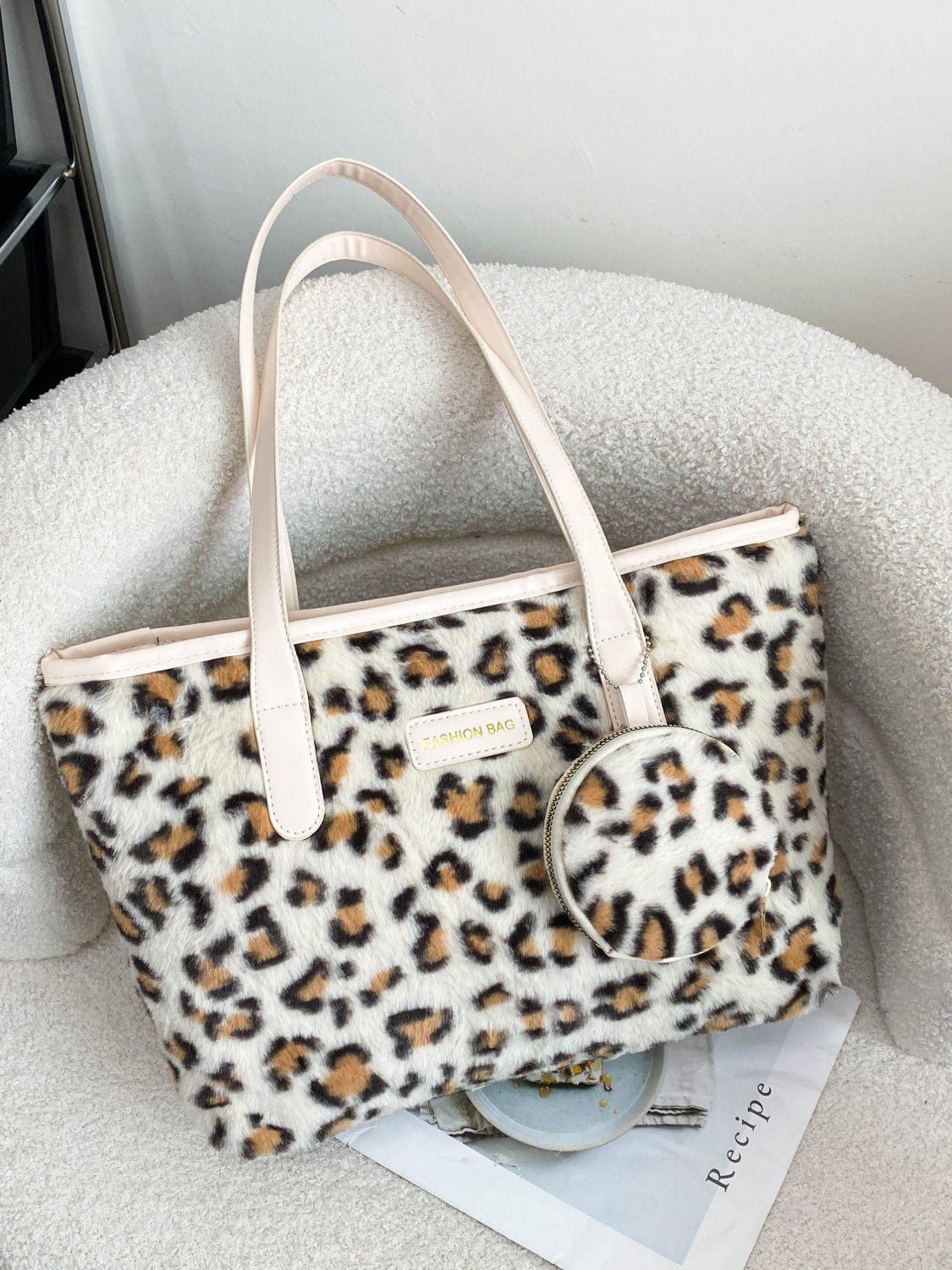 Leopard Faux Fur Tote Bag with Coin Purse - Flip Flop Dynasty