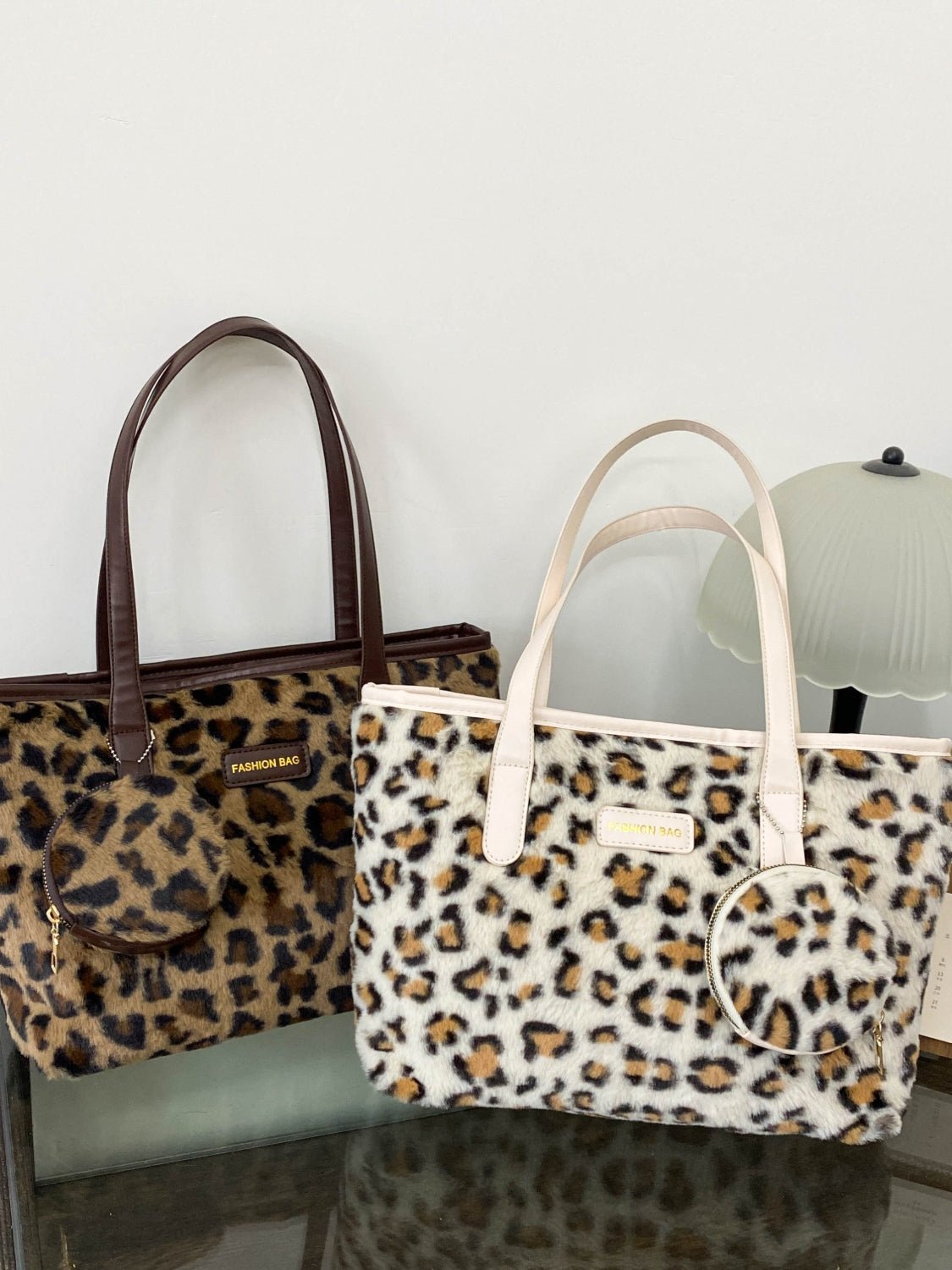 Leopard Faux Fur Tote Bag with Coin Purse - Flip Flop Dynasty