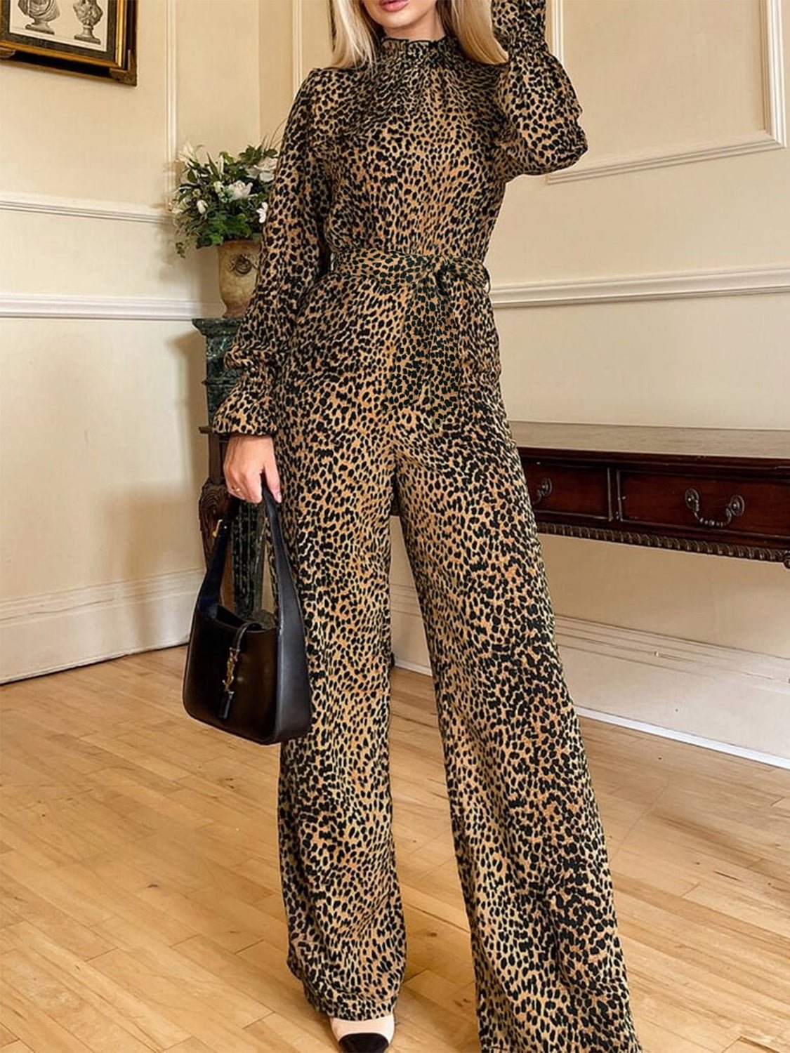 Leopard Flounce Sleeve Wide Leg Jumpsuit - Flip Flop Dynasty
