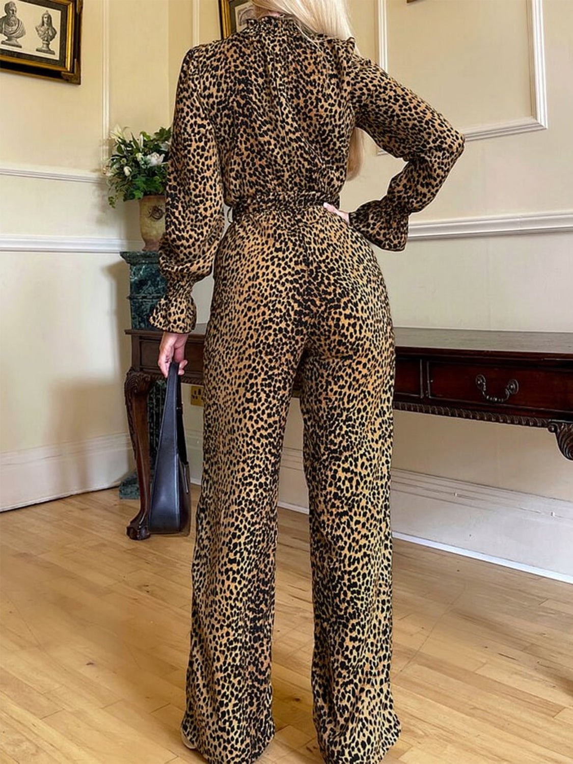 Leopard Flounce Sleeve Wide Leg Jumpsuit - Flip Flop Dynasty