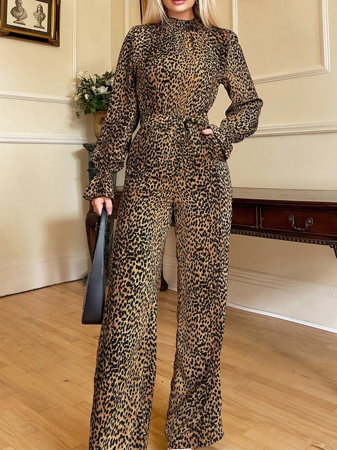 Leopard Flounce Sleeve Wide Leg Jumpsuit - Flip Flop Dynasty