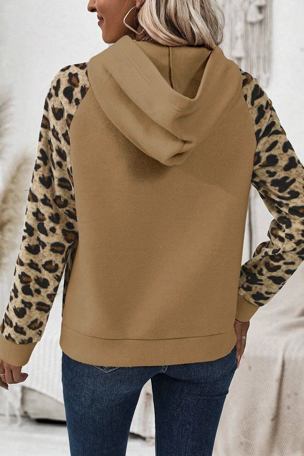 Leopard Half Button Long Sleeve Hoodie - Flip Flop Dynasty