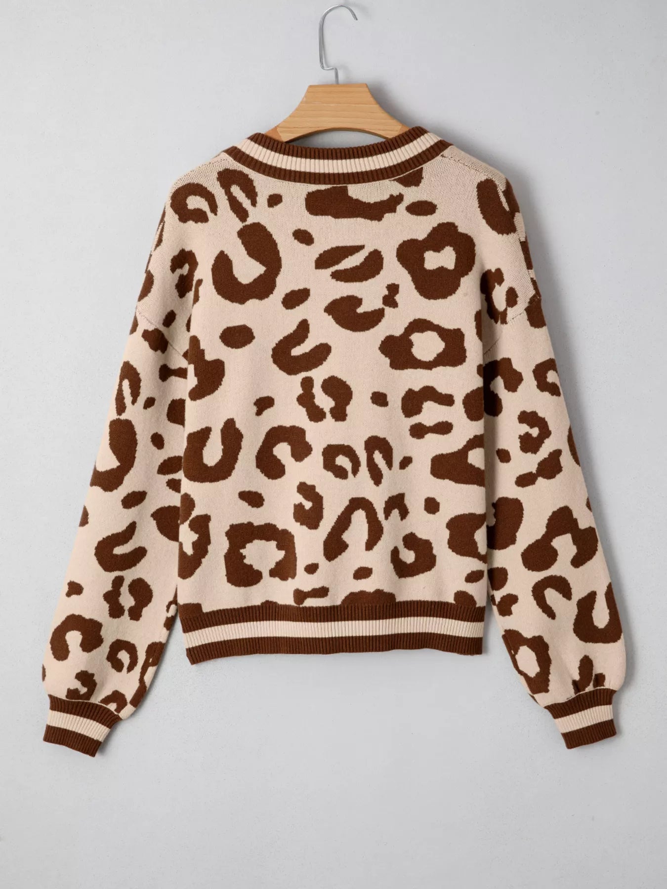 Leopard Knit Notched Casual Sweater - Flip Flop Dynasty