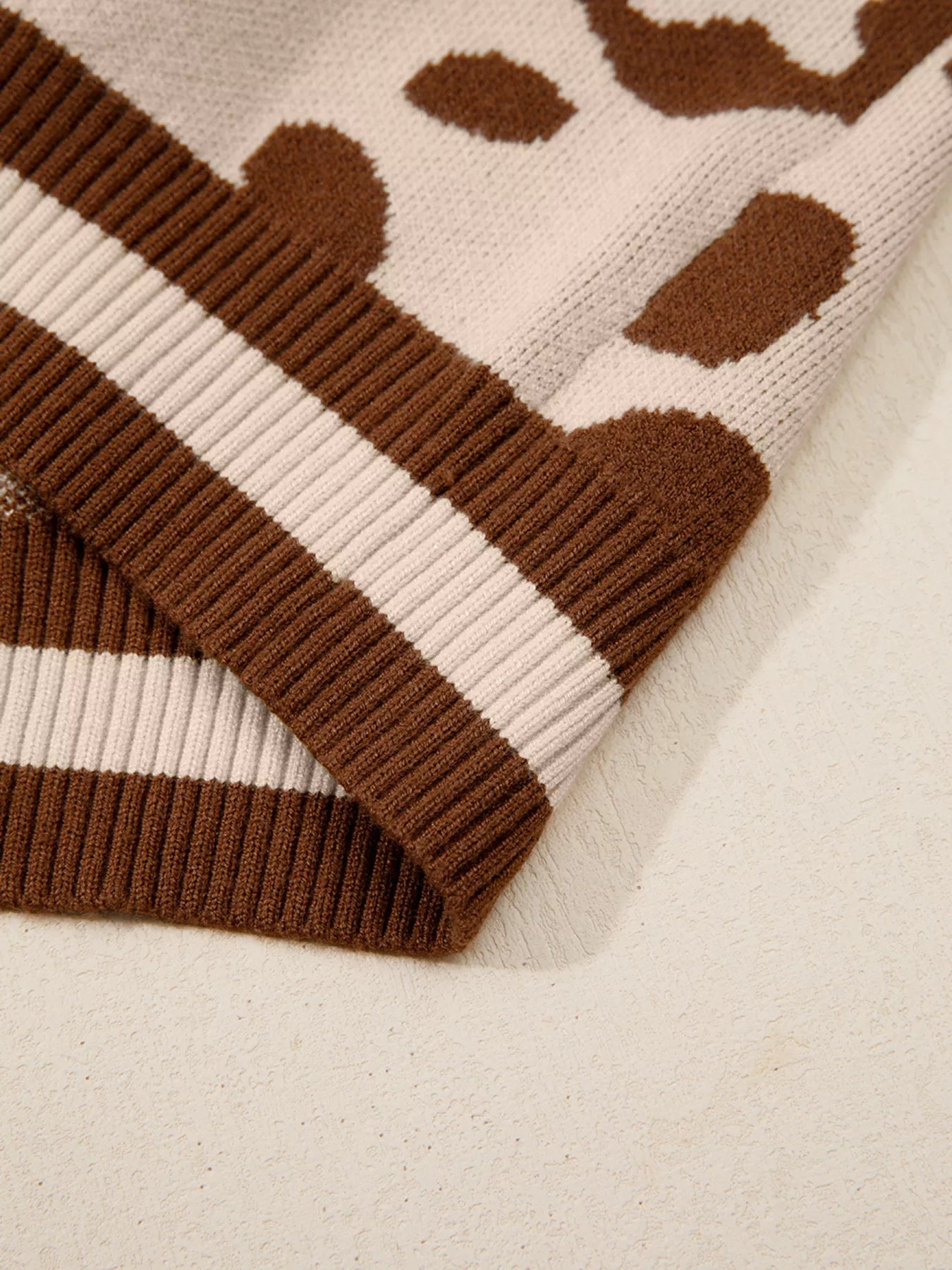 Leopard Knit Notched Casual Sweater - Flip Flop Dynasty