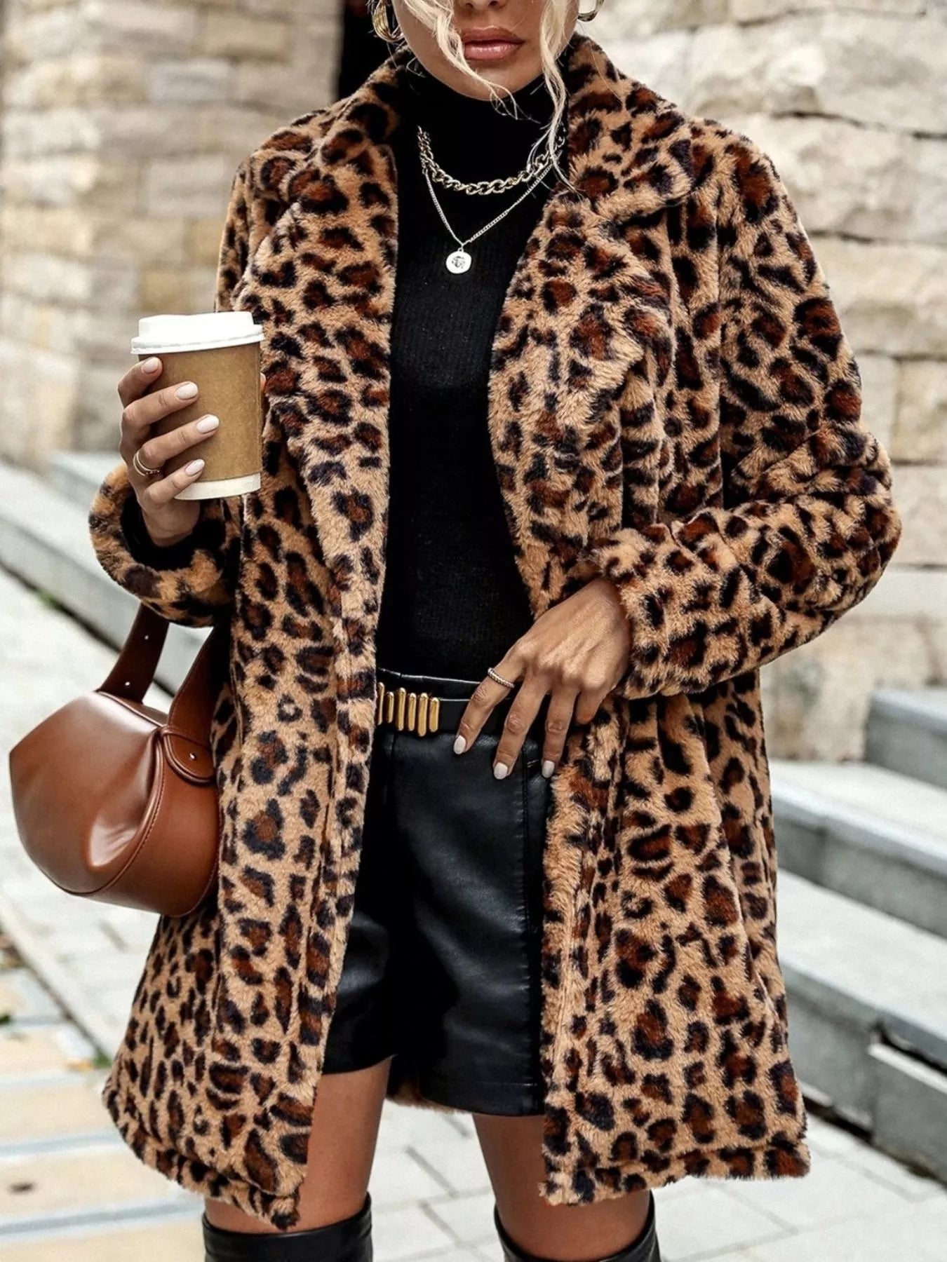 Leopard Print Faux Fur Longline Coat - Flip Flop Dynasty