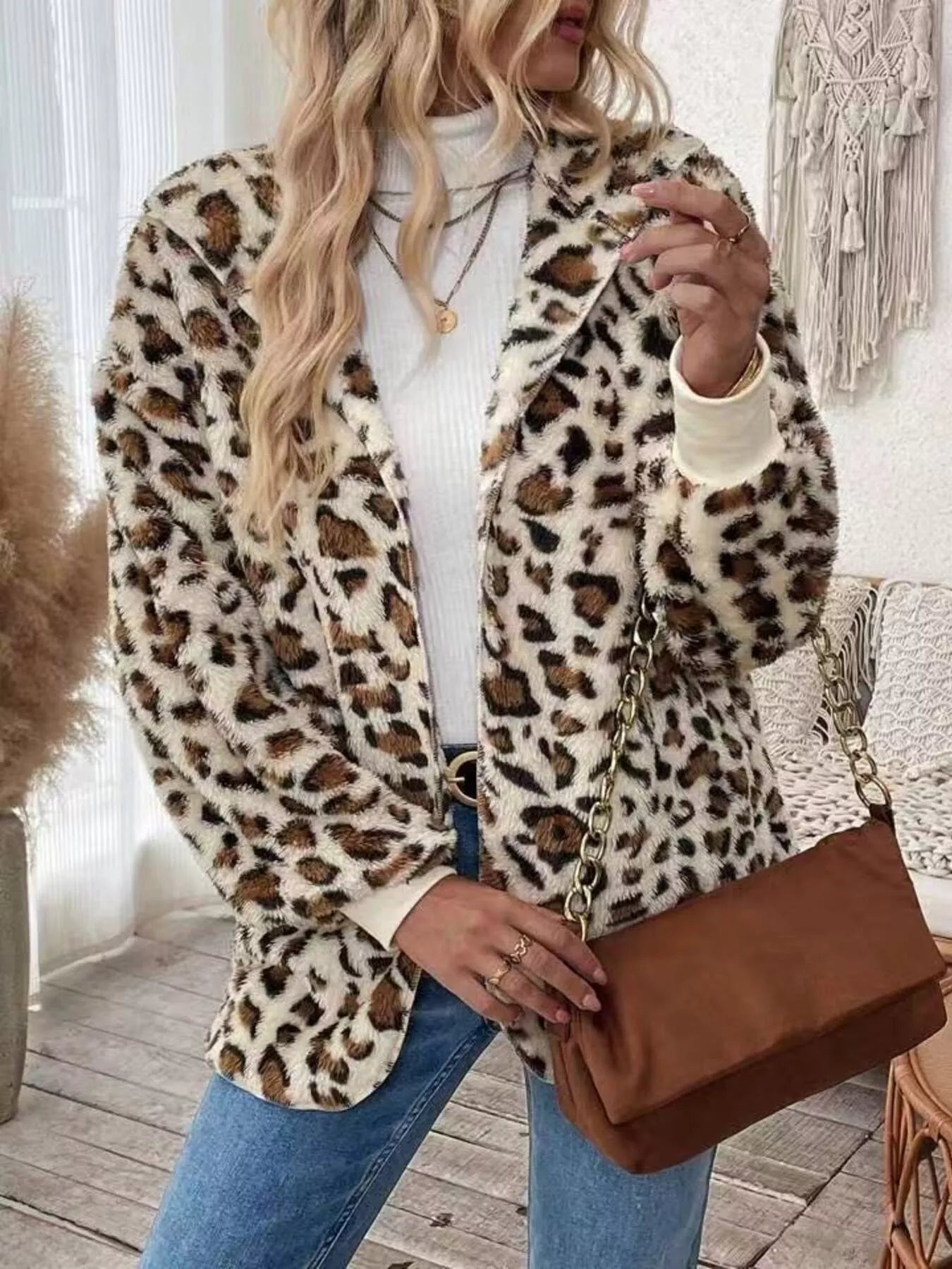 Leopard Print Fuzzy Zip Up Outerwear - Flip Flop Dynasty