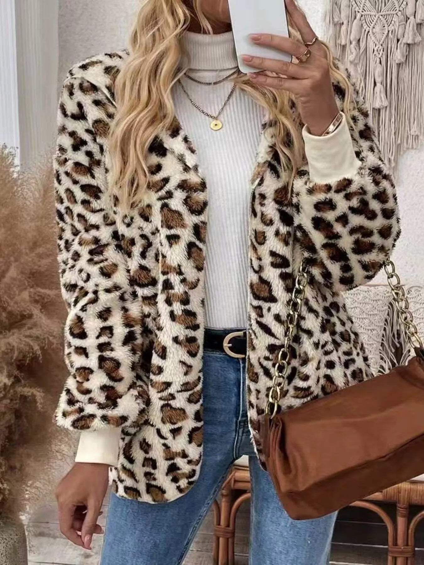 Leopard Print Fuzzy Zip Up Outerwear - Flip Flop Dynasty