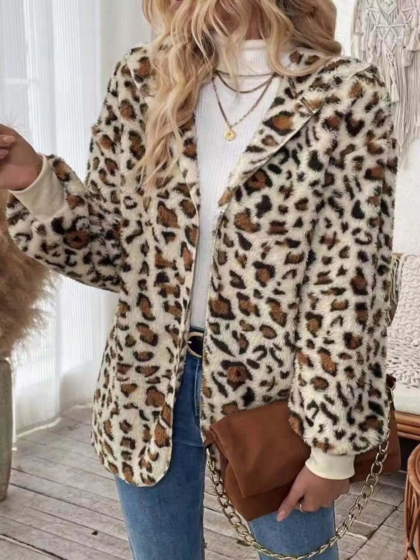 Leopard Print Fuzzy Zip Up Outerwear - Flip Flop Dynasty