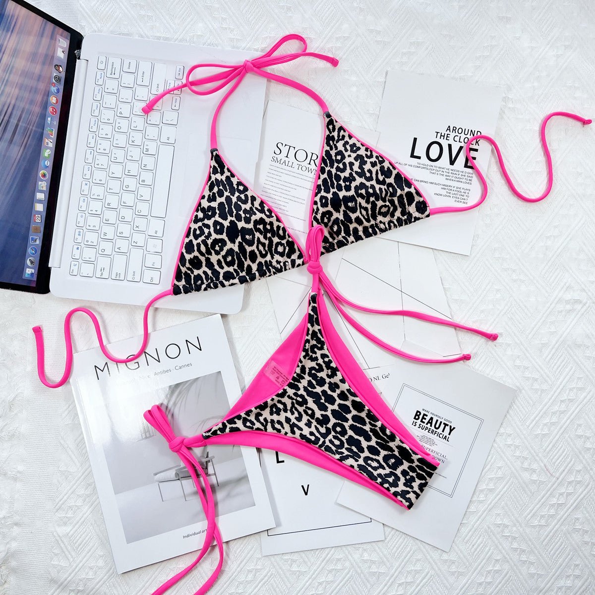Leopard Print Halter Neck Tie Side Bikini Set - Flip Flop Dynasty