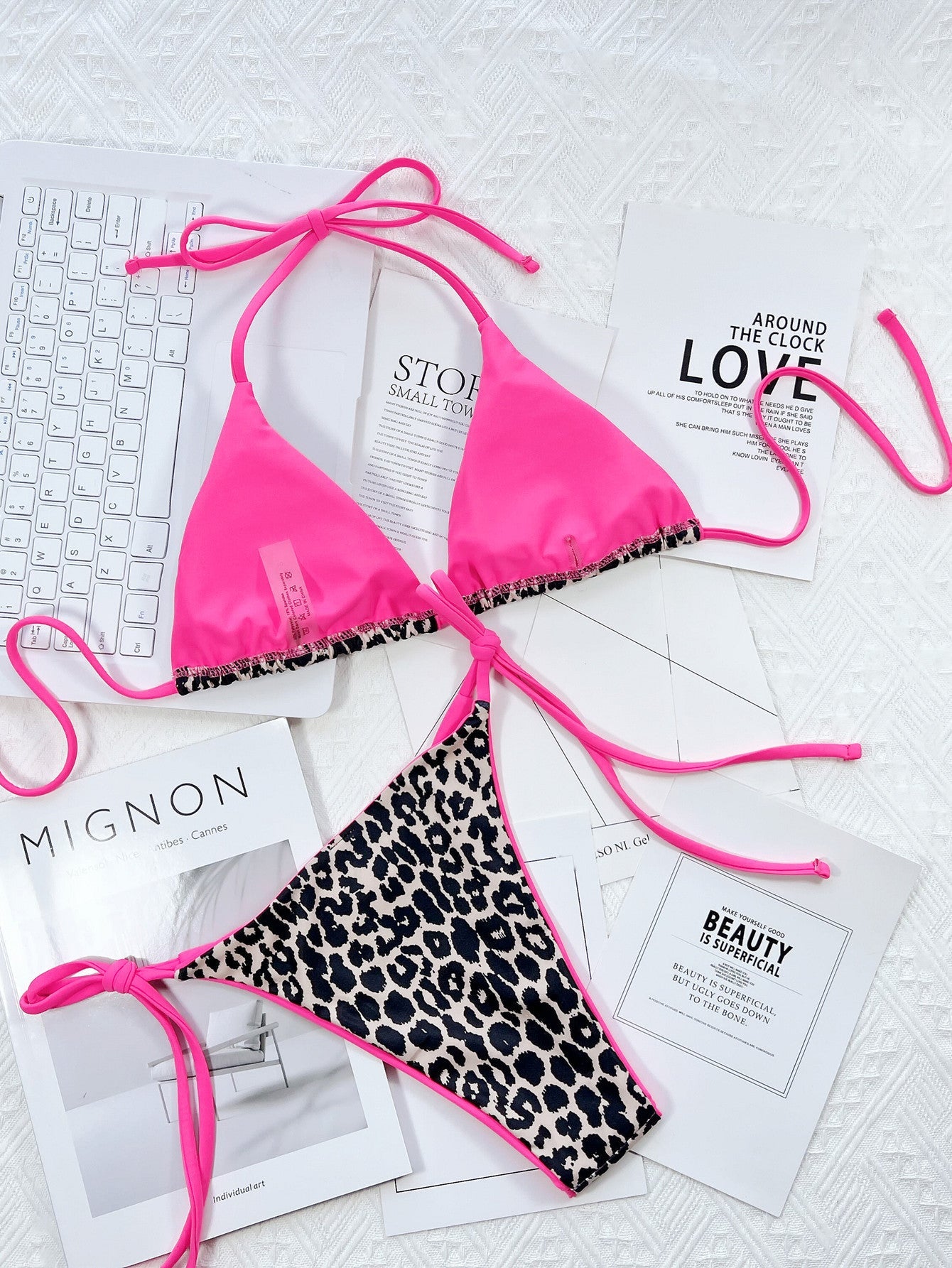 Leopard Print Halter Neck Tie Side Bikini Set - Flip Flop Dynasty