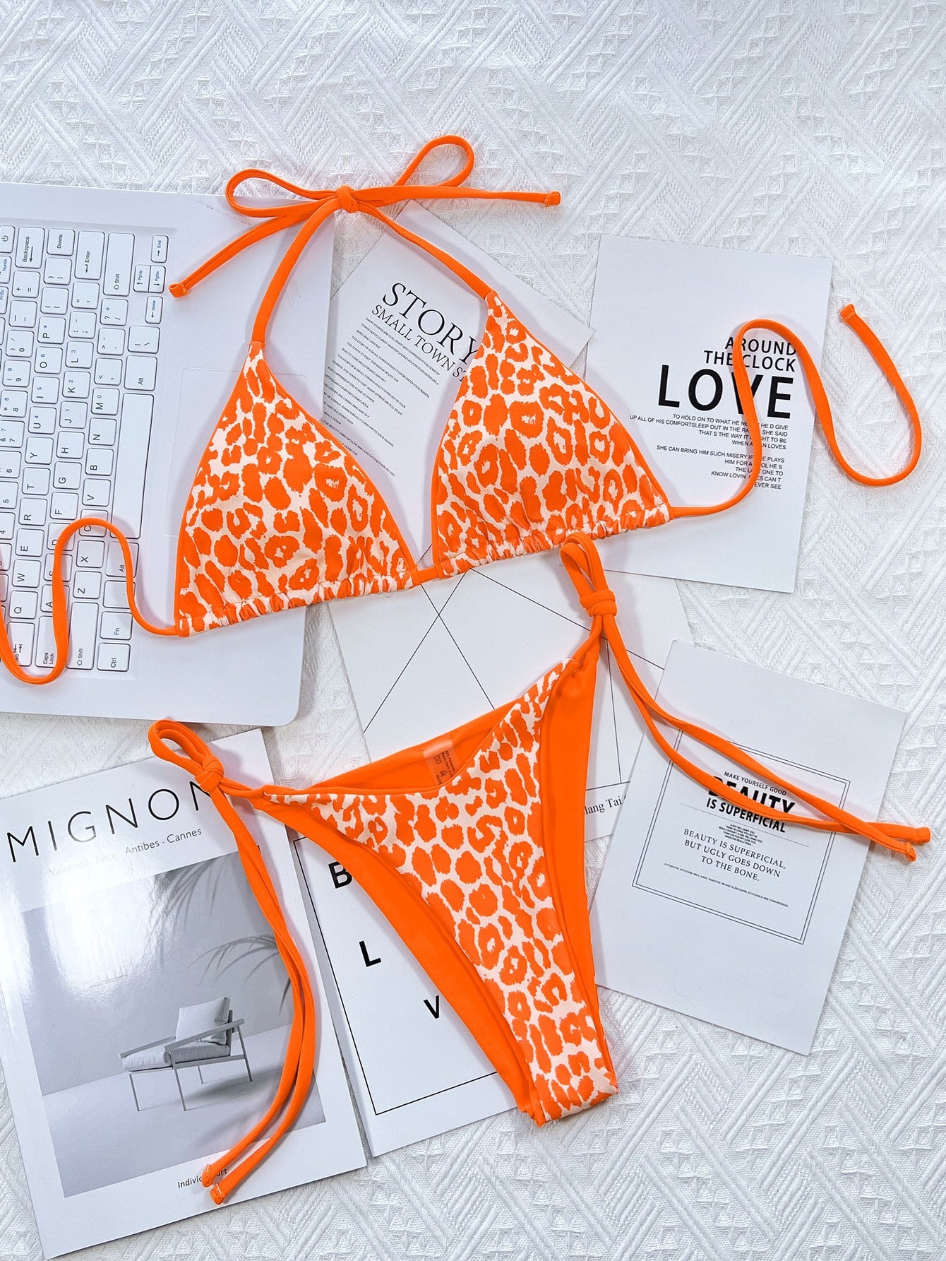 Leopard Print Halter Neck Tie Side Bikini Set - Flip Flop Dynasty