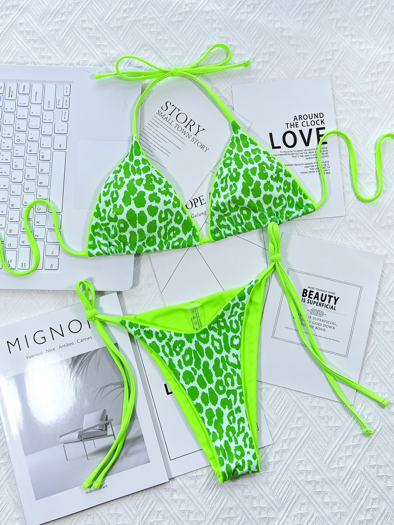 Leopard Print Halter Neck Tie Side Bikini Set - Flip Flop Dynasty