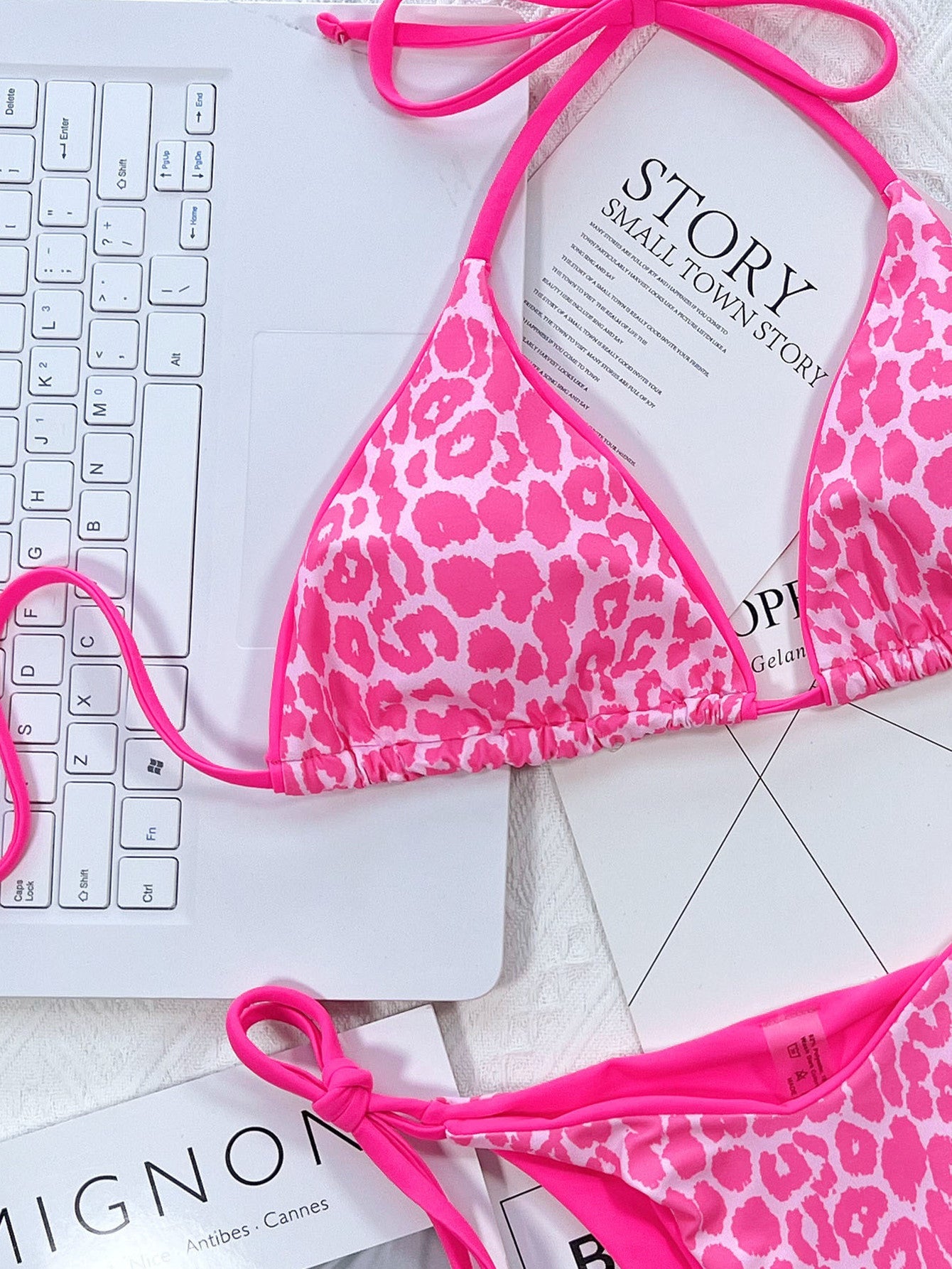 Leopard Print Halter Neck Tie Side Bikini Set - Flip Flop Dynasty