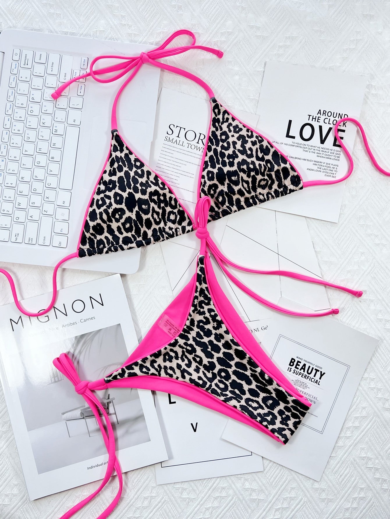 Leopard Print Halter Neck Tie Side Bikini Set - Flip Flop Dynasty