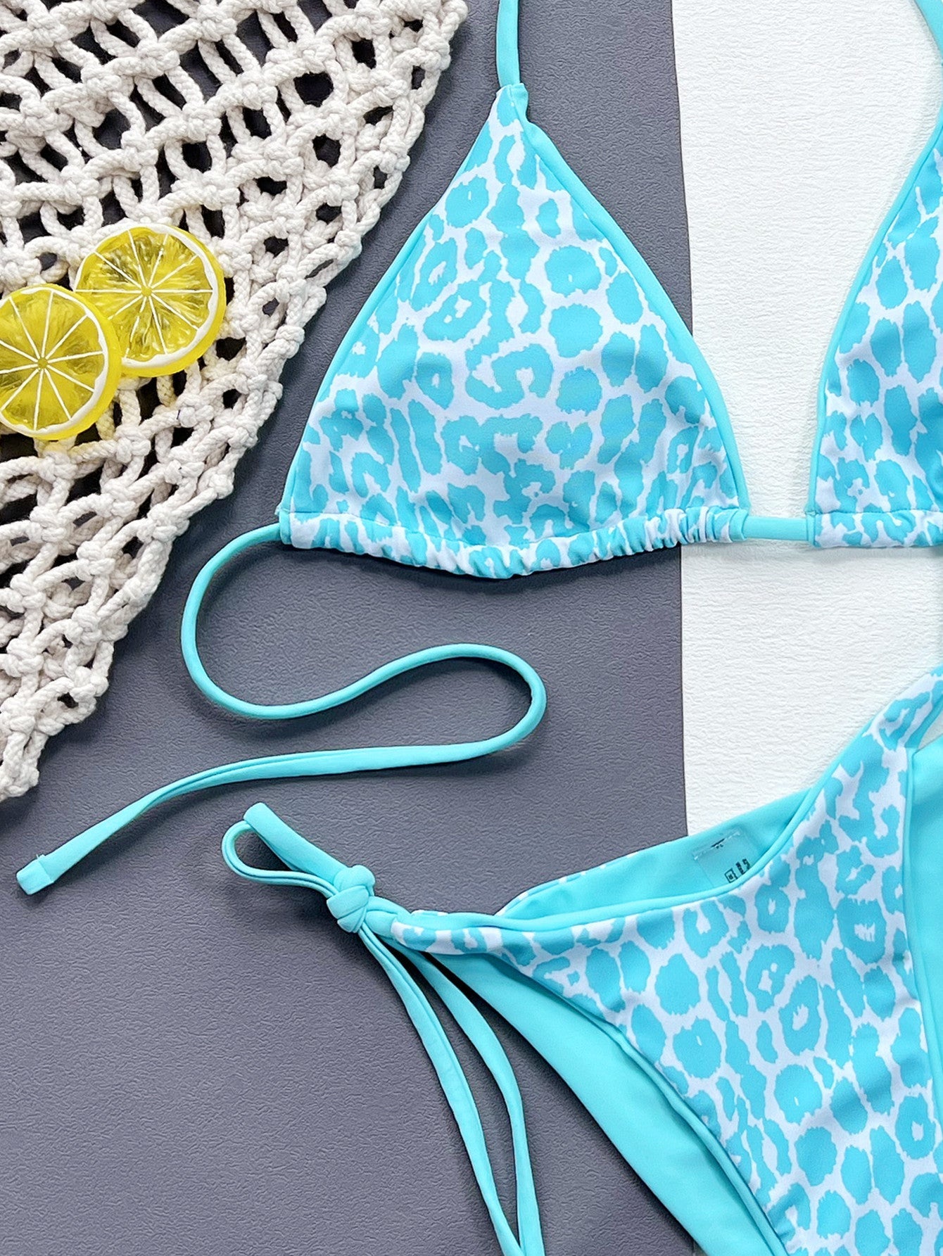 Leopard Print Halter Neck Tie Side Bikini Set - Flip Flop Dynasty