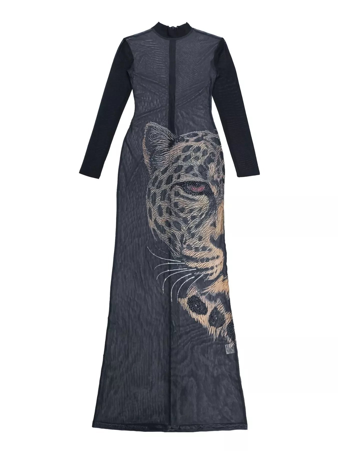 Leopard Print Mesh Long Sleeve Maxi Dress - Flip Flop Dynasty
