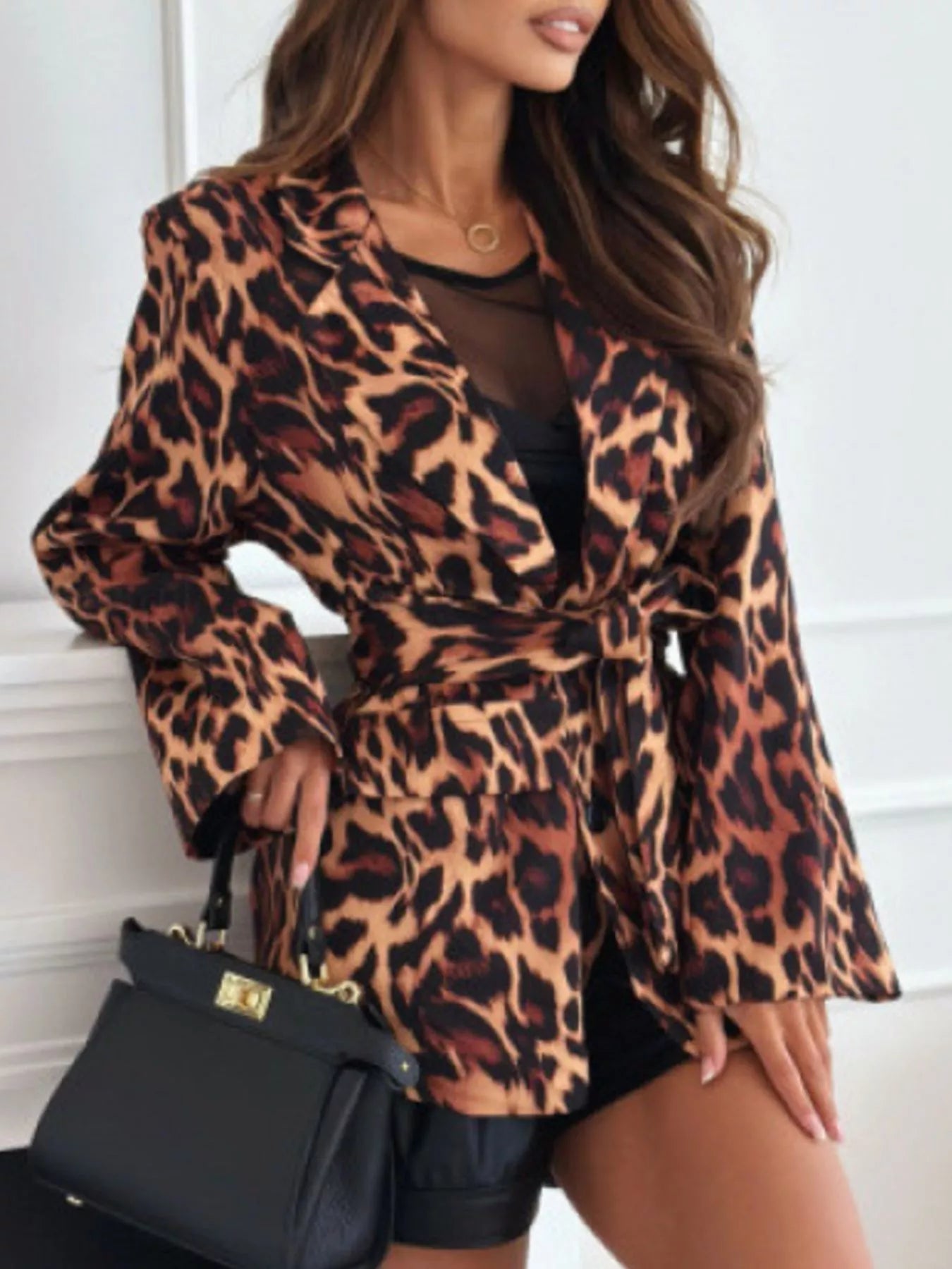 Leopard Print Tie Waist Blazer - Flip Flop Dynasty