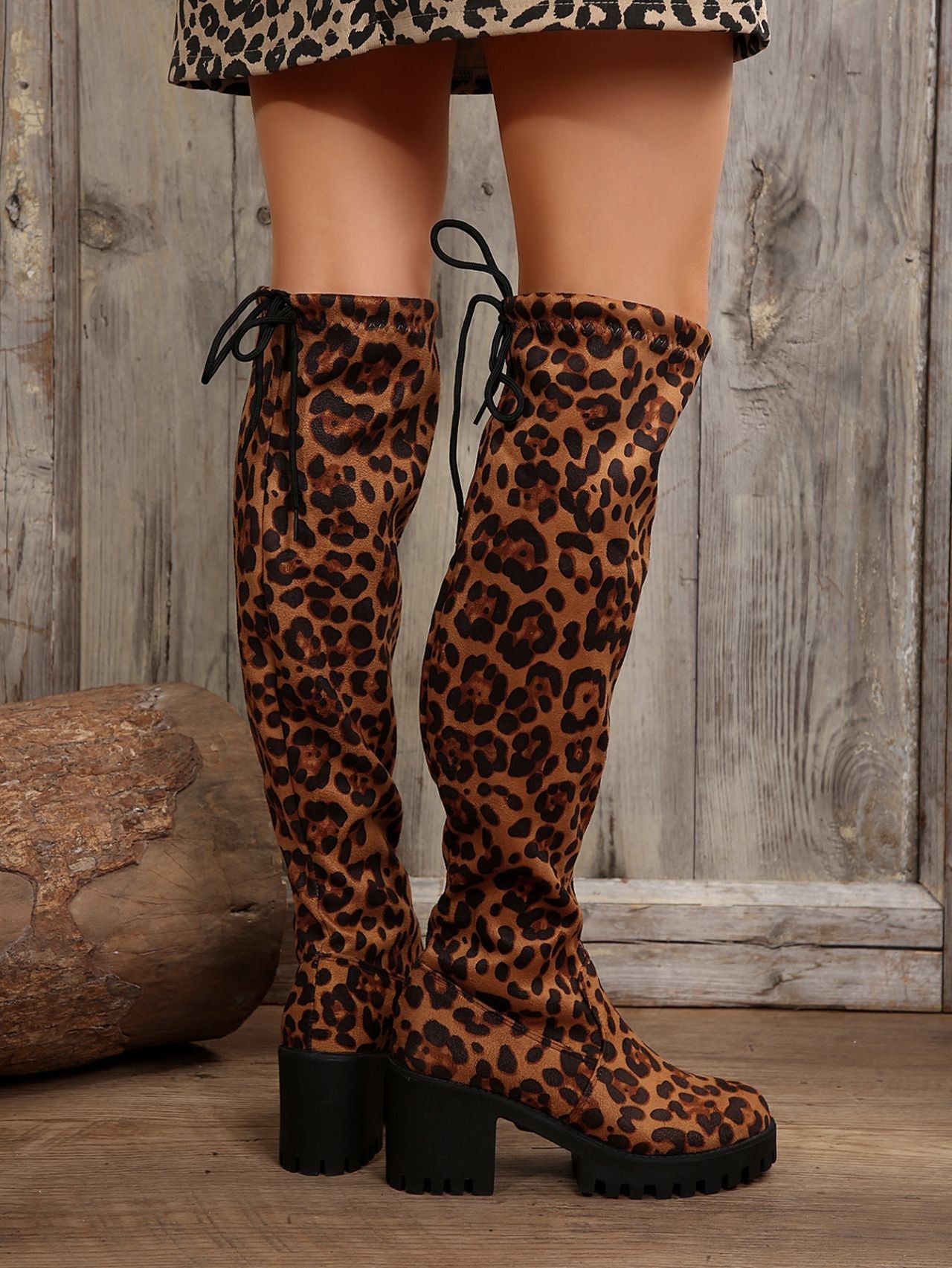 Leopard Round Toe Block Heel Boots - Flip Flop Dynasty