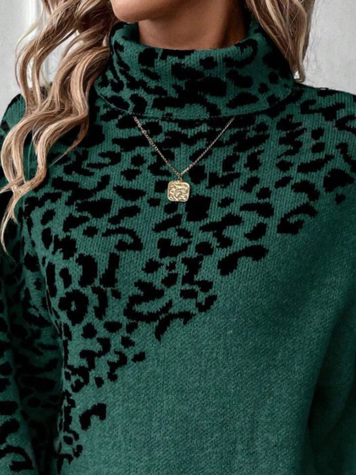 Leopard Turtleneck Long Sleeve Sweater - Flip Flop Dynasty