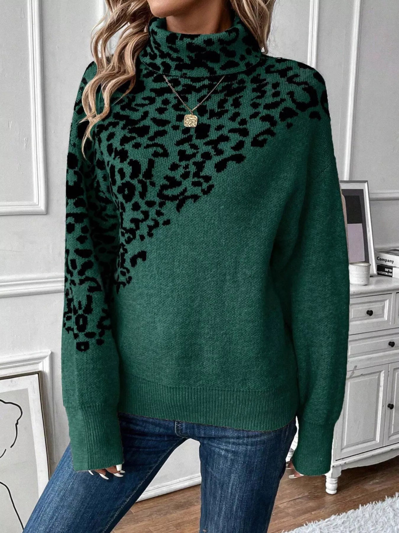Leopard Turtleneck Long Sleeve Sweater - Flip Flop Dynasty