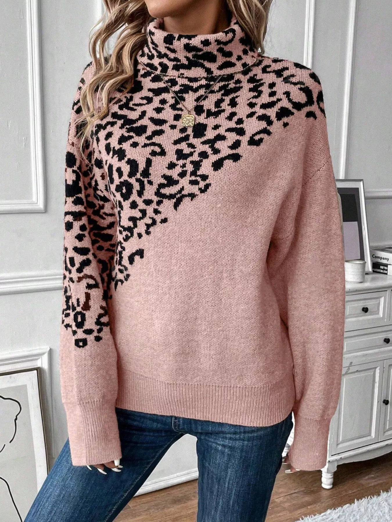 Leopard Turtleneck Long Sleeve Sweater - Flip Flop Dynasty