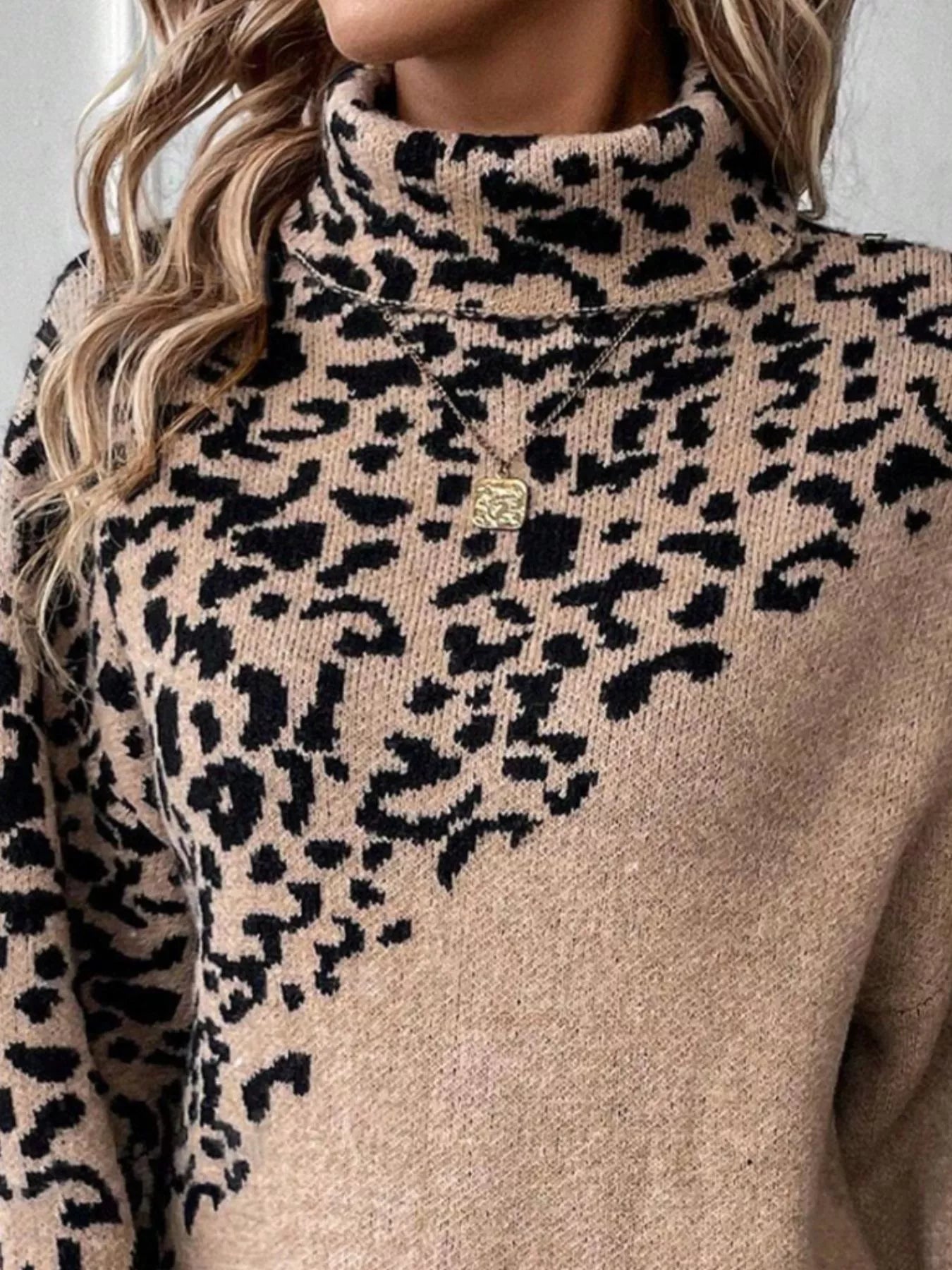 Leopard Turtleneck Long Sleeve Sweater - Flip Flop Dynasty