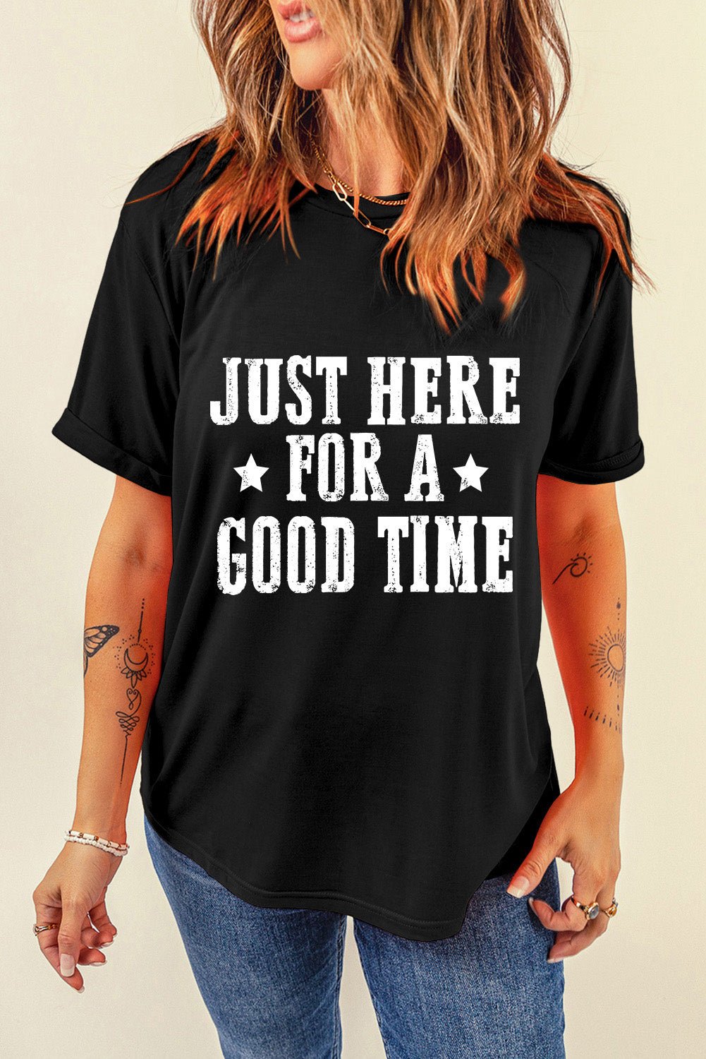 Letter Graphic Round Neck Short Sleeve T-Shirt - Flip Flop Dynasty