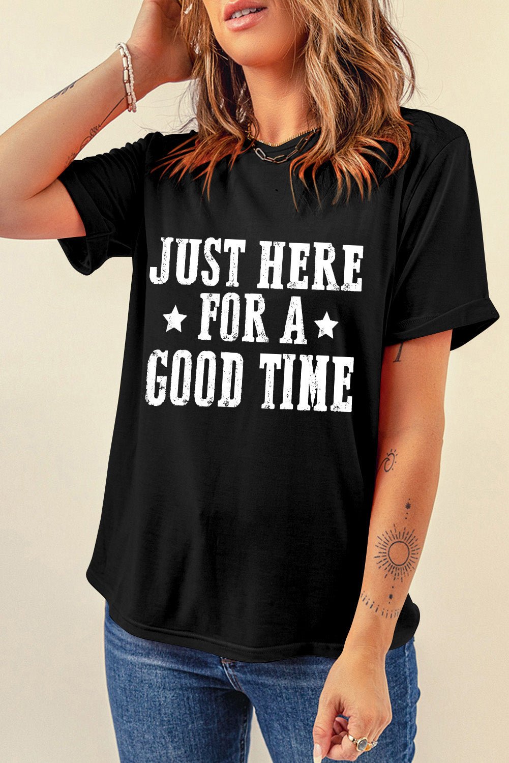 Letter Graphic Round Neck Short Sleeve T-Shirt - Flip Flop Dynasty