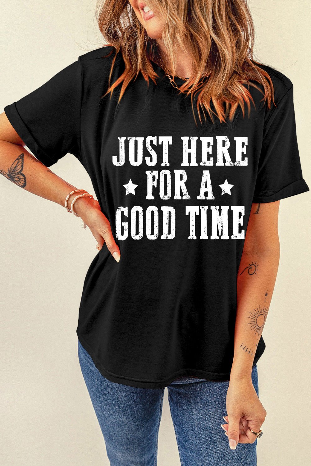 Letter Graphic Round Neck Short Sleeve T-Shirt - Flip Flop Dynasty