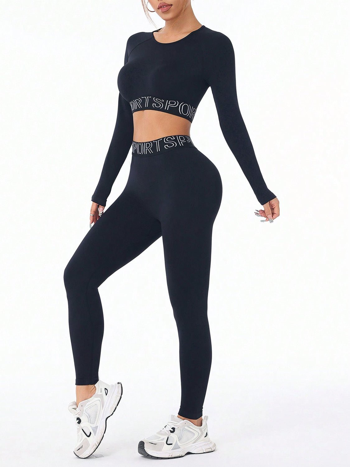 Letter Print Round Neck Long Sleeve Top and Leggings Active Set - Flip Flop Dynasty