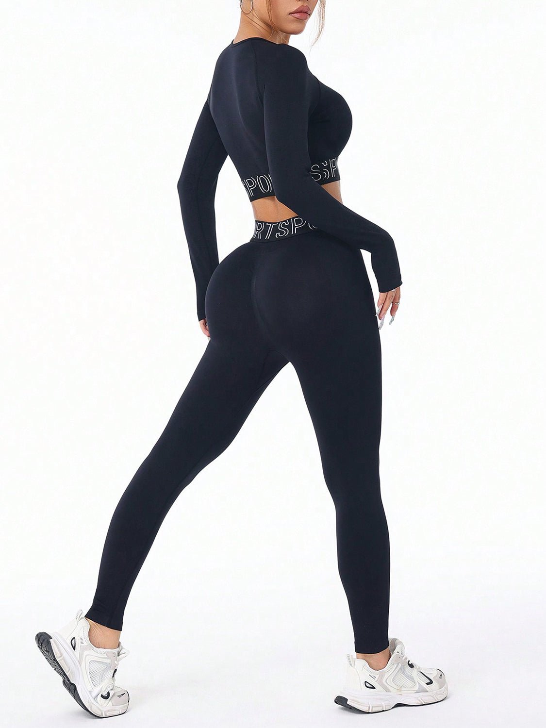 Letter Print Round Neck Long Sleeve Top and Leggings Active Set - Flip Flop Dynasty