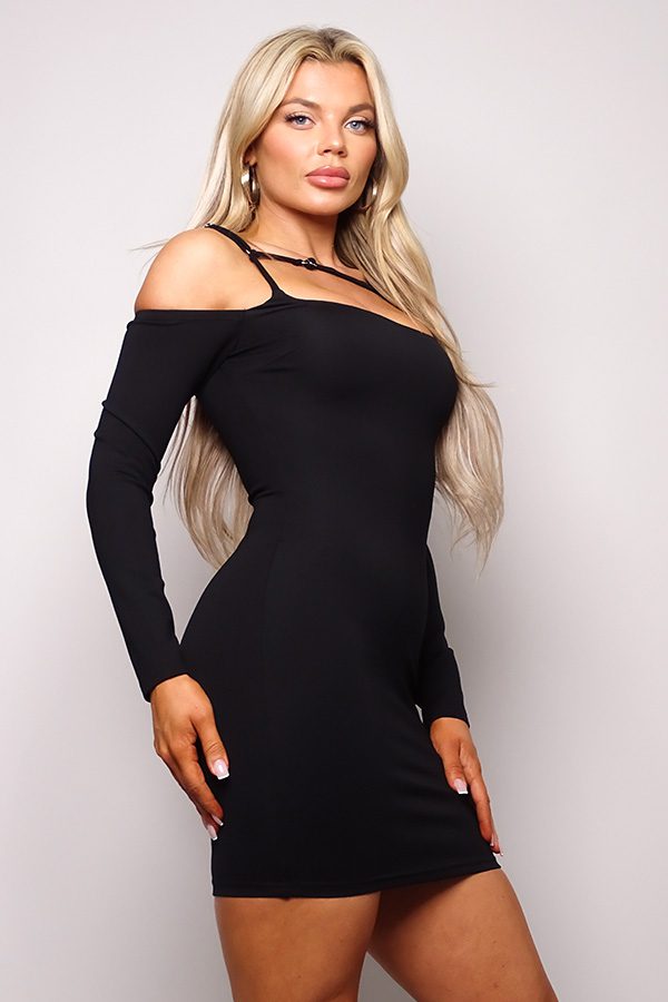 Long Sleeve Cuff Front Strap Mini Dress - Flip Flop Dynasty