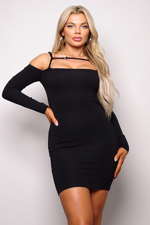 Long Sleeve Cuff Front Strap Mini Dress - Flip Flop Dynasty