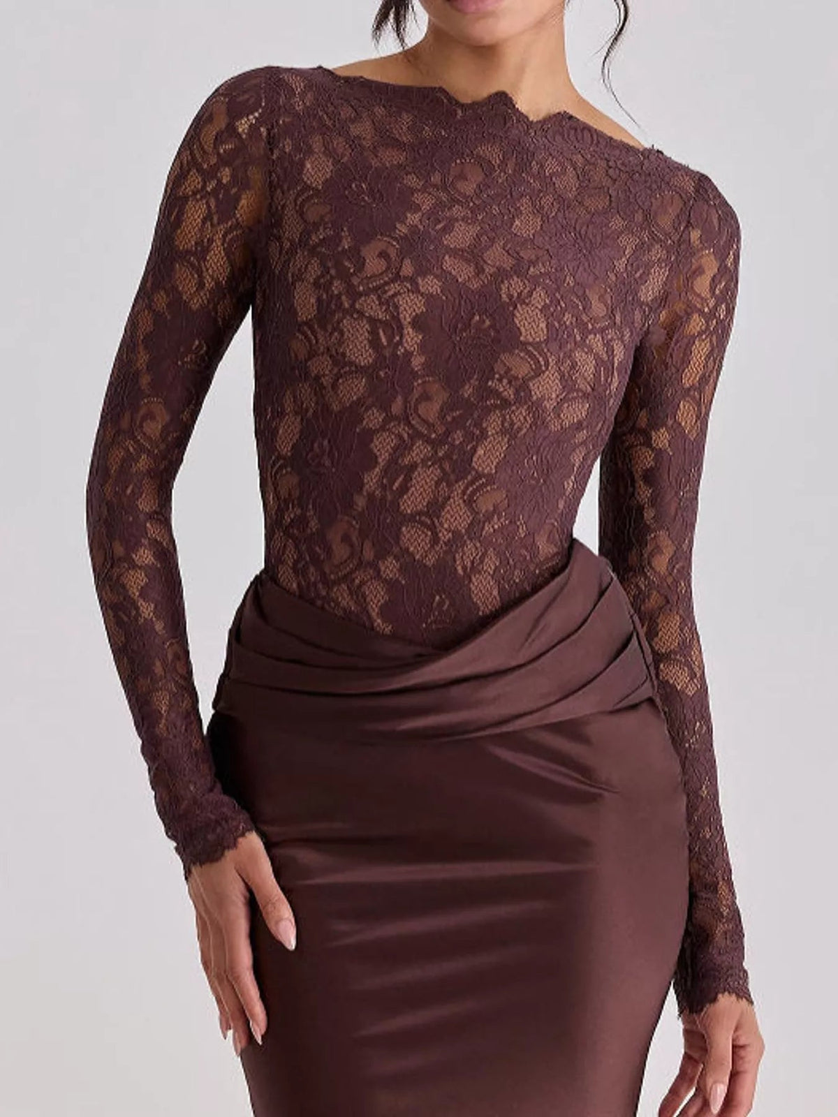 Long-Sleeve Lace and Satin Patchwork Maxi Dress - Flip Flop Dynasty