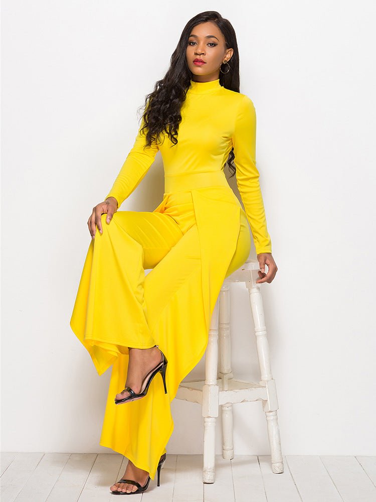 Long Sleeve Mock Neck Wide Leg Jumpsuit - Flip Flop Dynasty