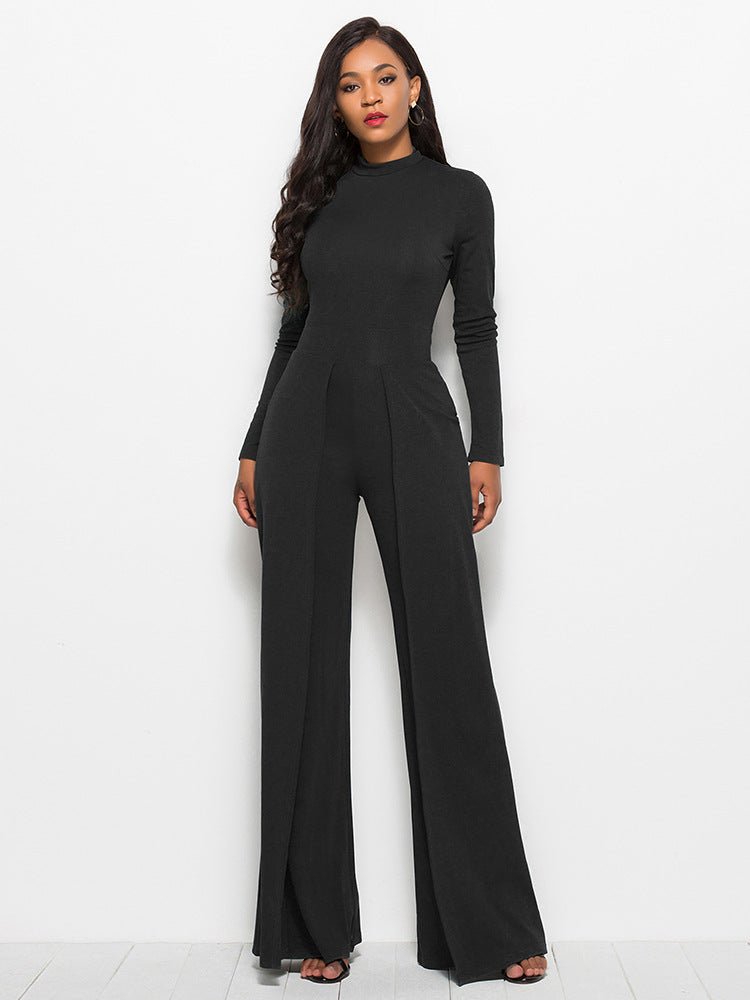 Long Sleeve Mock Neck Wide Leg Jumpsuit - Flip Flop Dynasty