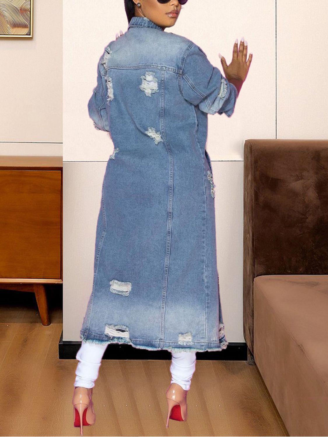 Long Sleeve Raw Hem Denim Jacket - Flip Flop Dynasty