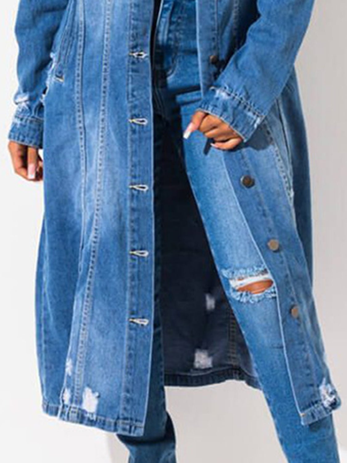 Long Sleeve Raw Hem Denim Jacket - Flip Flop Dynasty