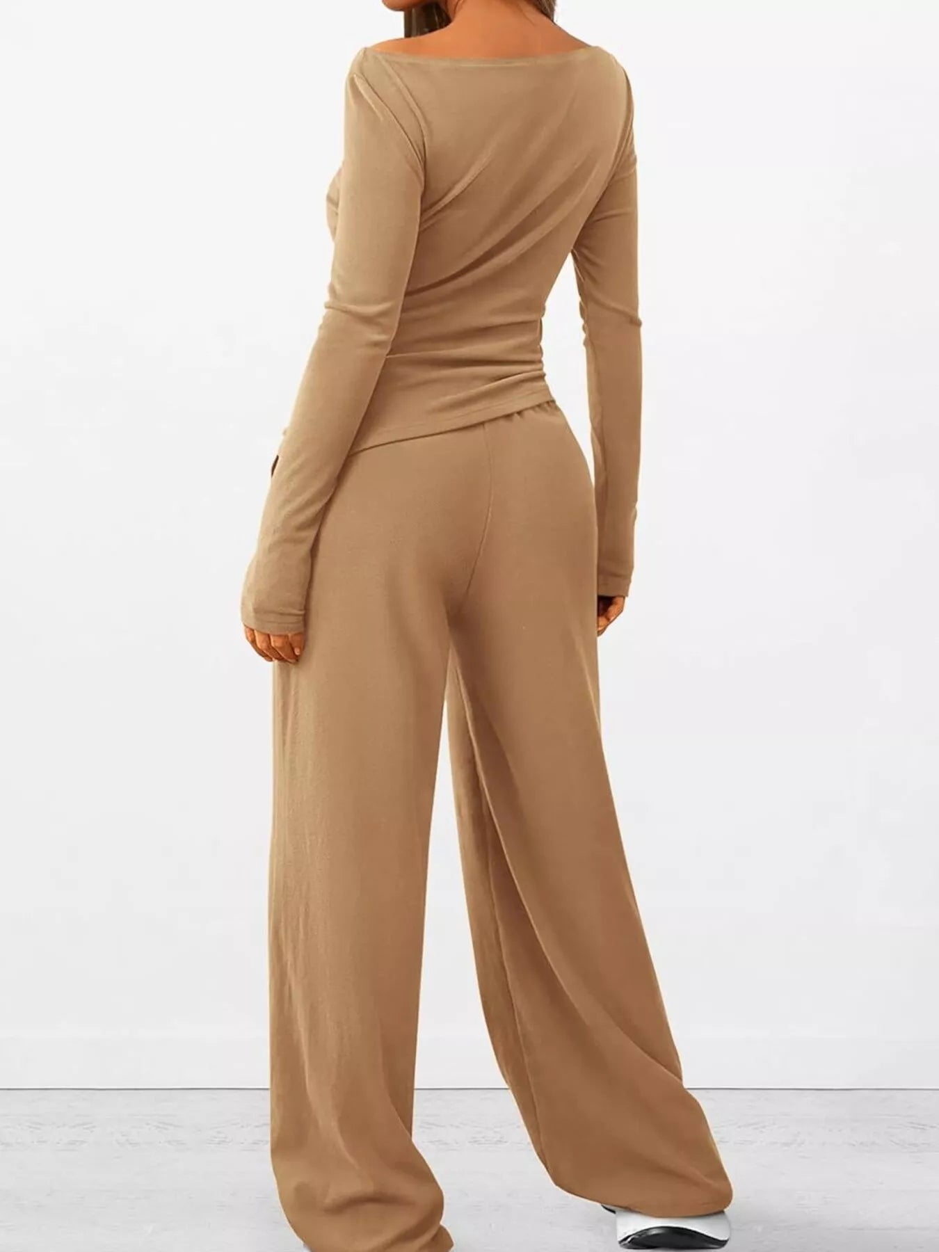 Long Sleeve Top and Wide Leg Pants Set - Flip Flop Dynasty