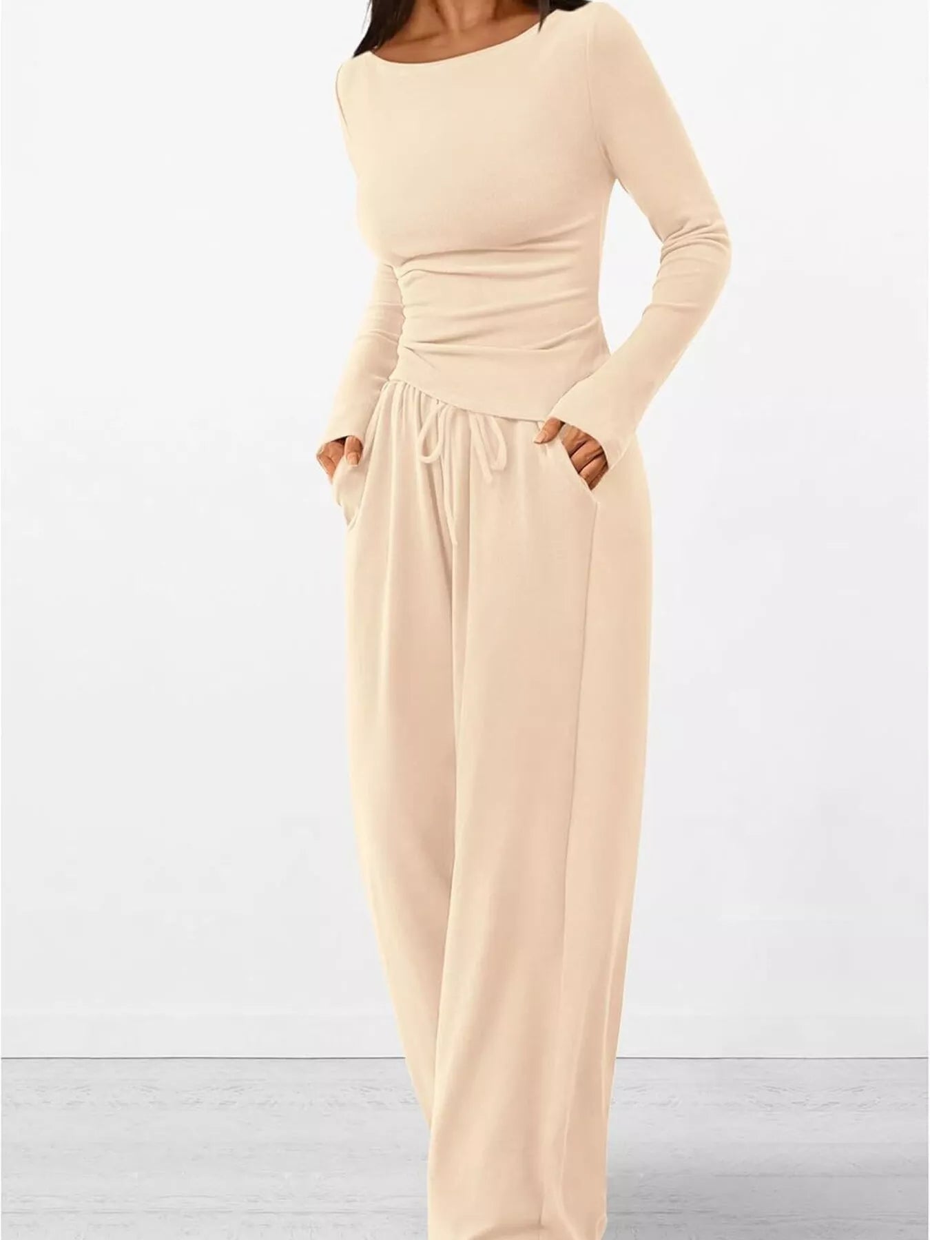 Long Sleeve Top and Wide Leg Pants Set - Flip Flop Dynasty