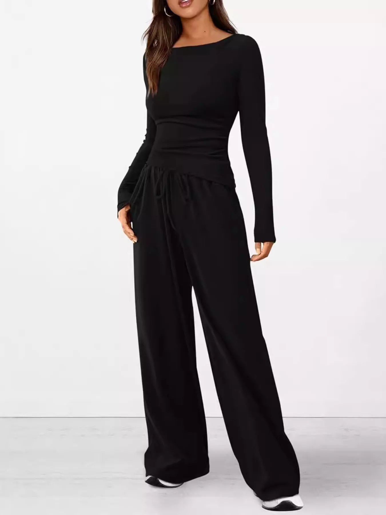 Long Sleeve Top and Wide Leg Pants Set - Flip Flop Dynasty