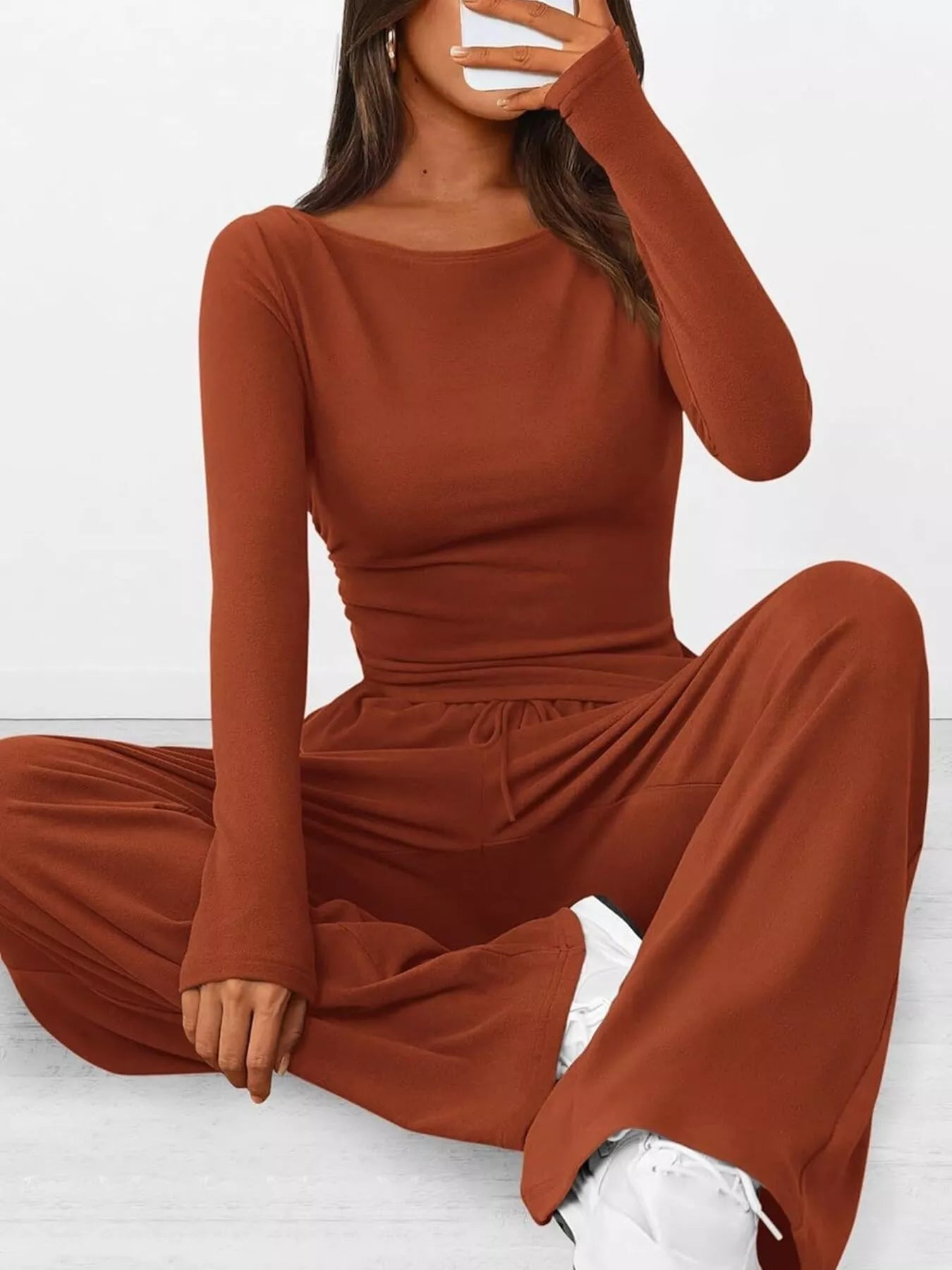 Long Sleeve Top and Wide Leg Pants Set - Flip Flop Dynasty