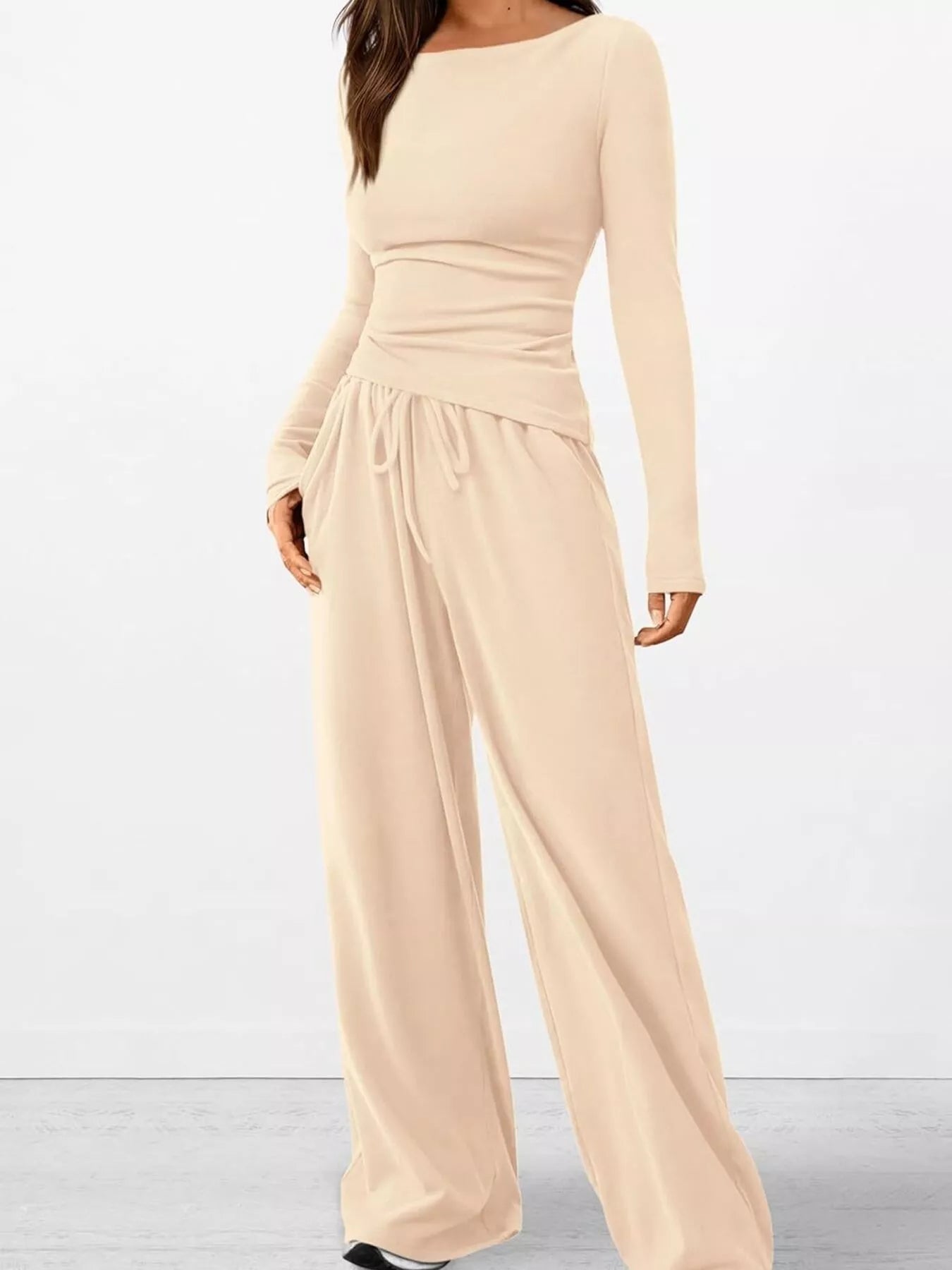 Long Sleeve Top and Wide Leg Pants Set - Flip Flop Dynasty